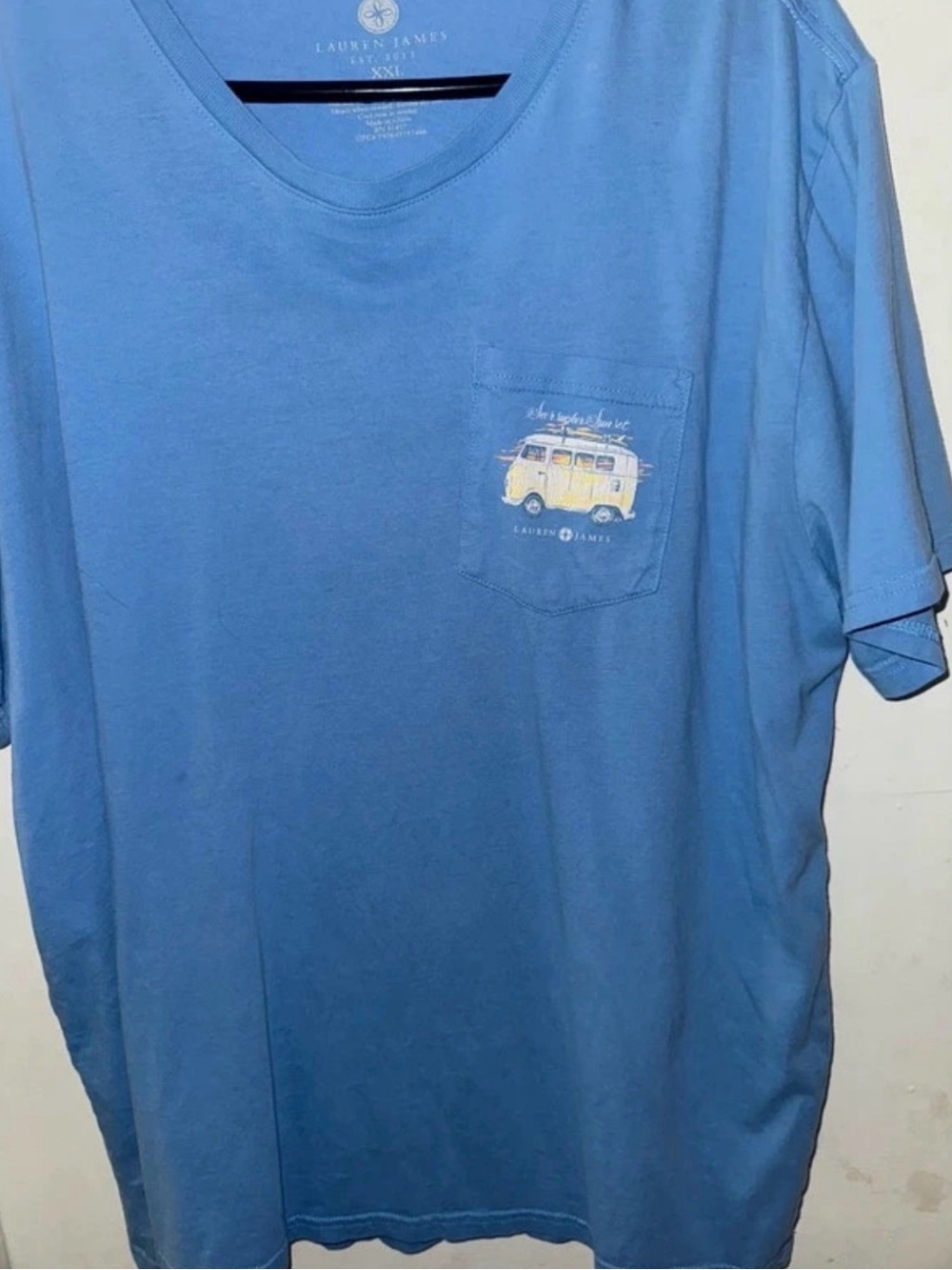 Lauren James Blue Short-Sleeve Pocket Tee with Yellow Van Graphic